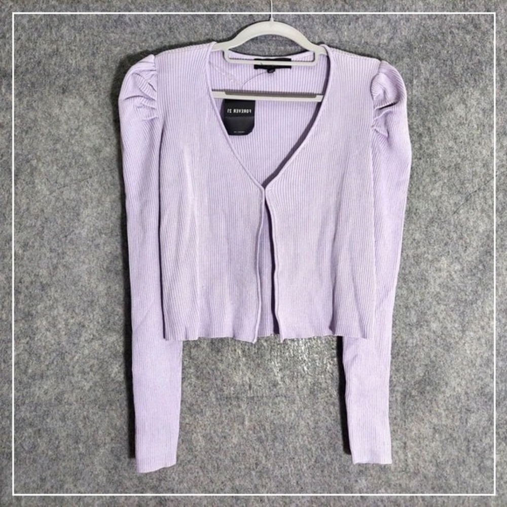 Almost Famous Top M Open Ribbed Knit‎ Cardigan Crop Purple Preppy Minimalist